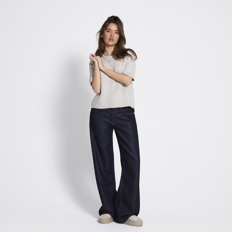 Basic short sleeve knit cardigan "Margot" Beige Melange